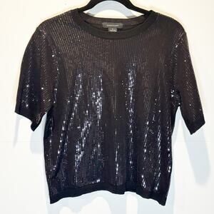 Sanctuary Black Sequin Short Sleeve Top - size Medium